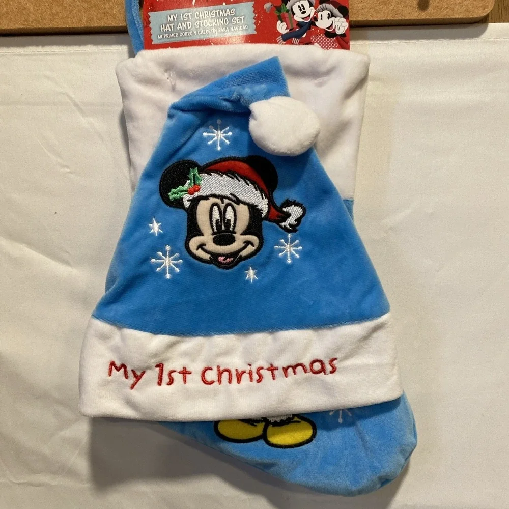Disney Baby First Mickey Mouse Christmas Hat & Stocking‎ Set NWT